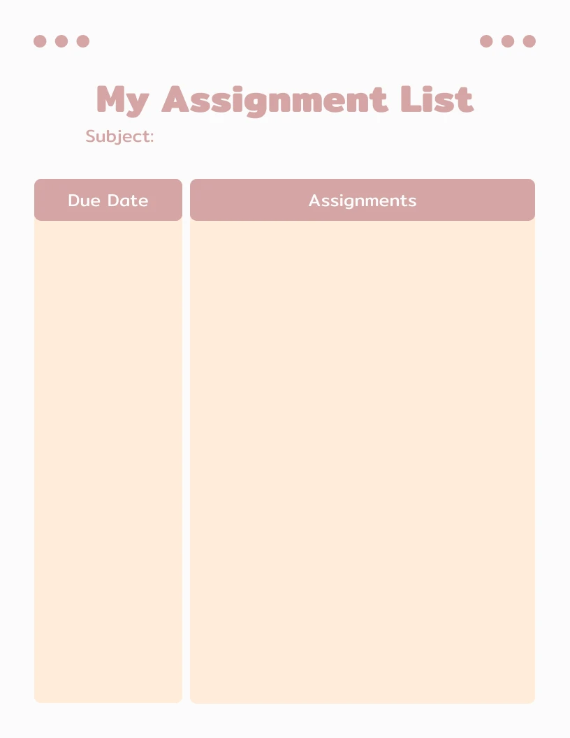 Light Grey Simple My Assignment List Student Schedule Template - Venngage