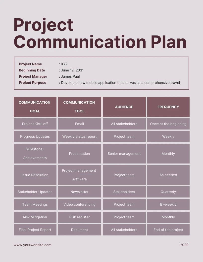 Plan De Communication Du Projet Marron Venngage 8333