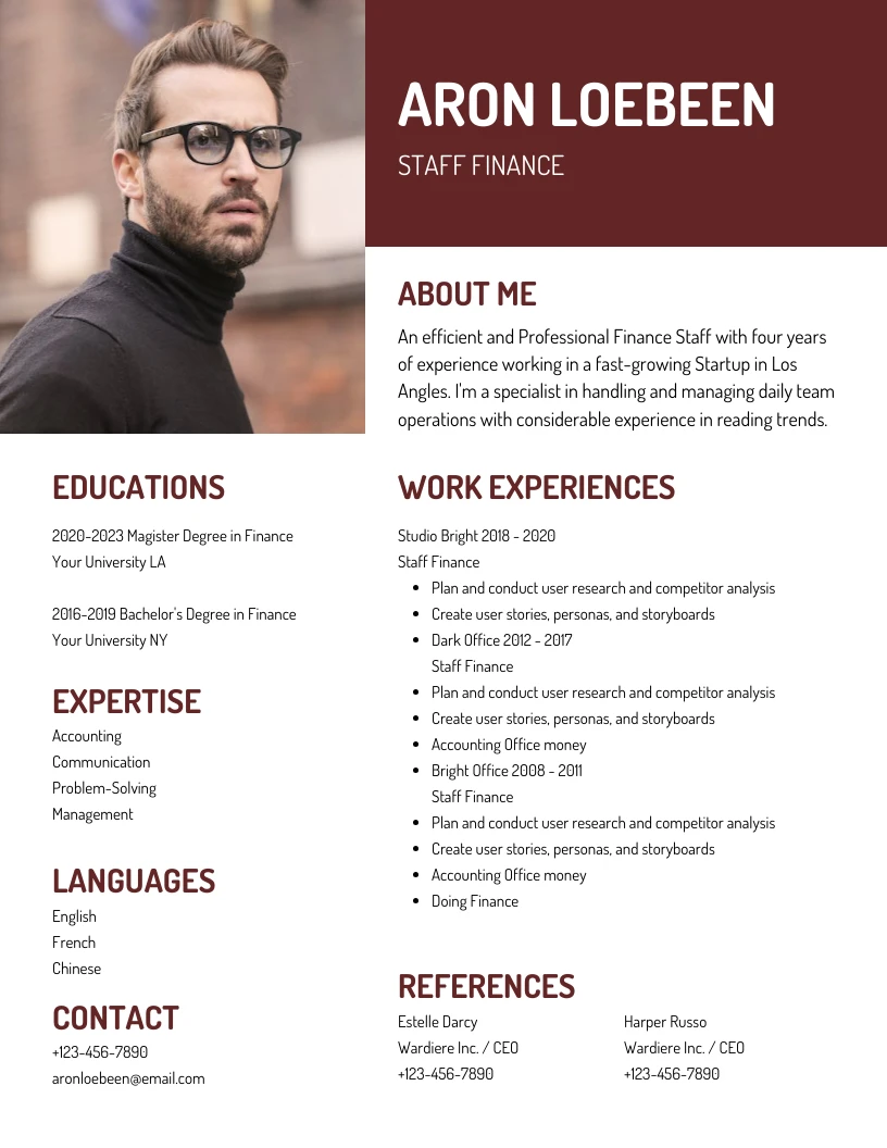 White And Brown Minimalist Professional Professional Finance Resume ...