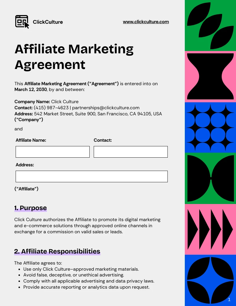 Affiliate Marketing Contract Template - Venngage