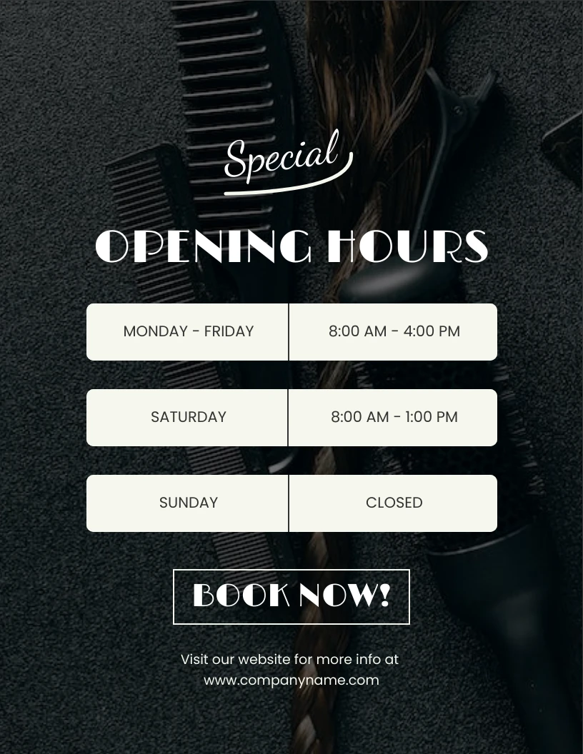 Black Modern Opening Hours Schedule Template - Venngage