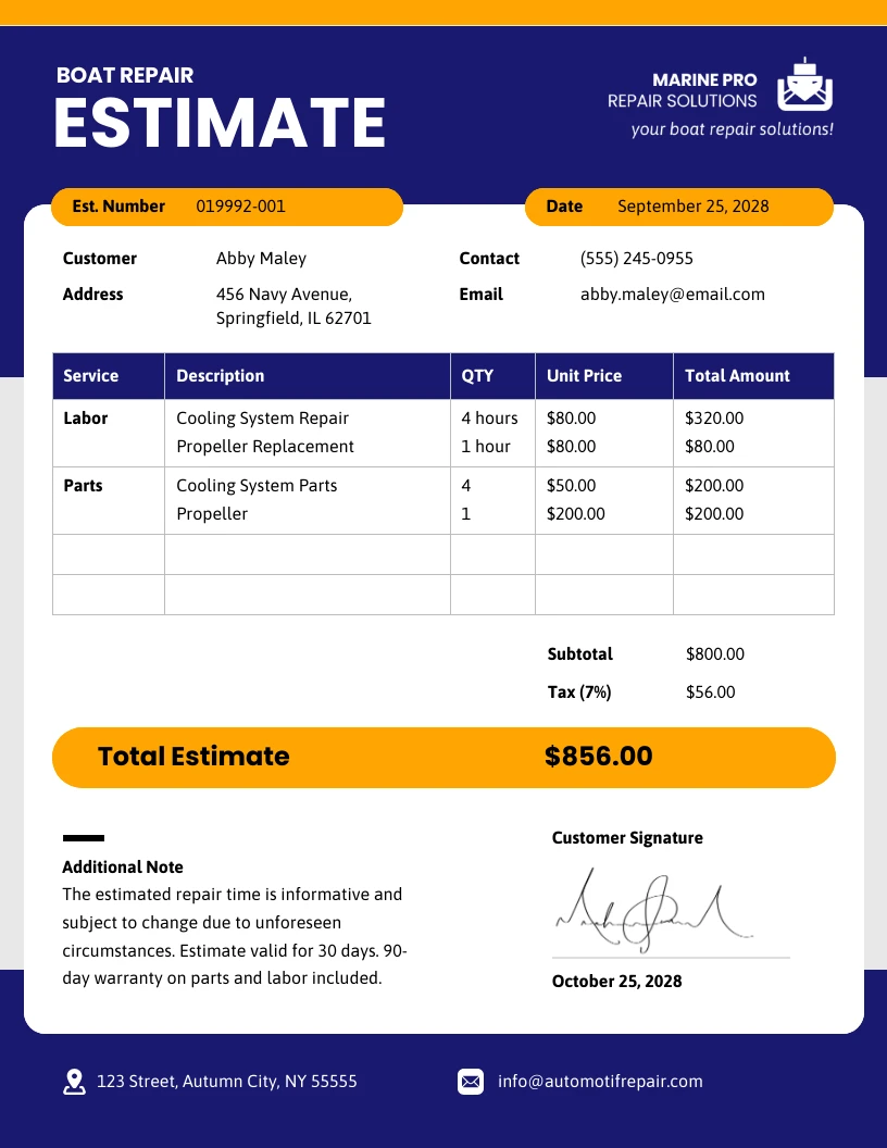 Boat Repair Estimate Template - Venngage