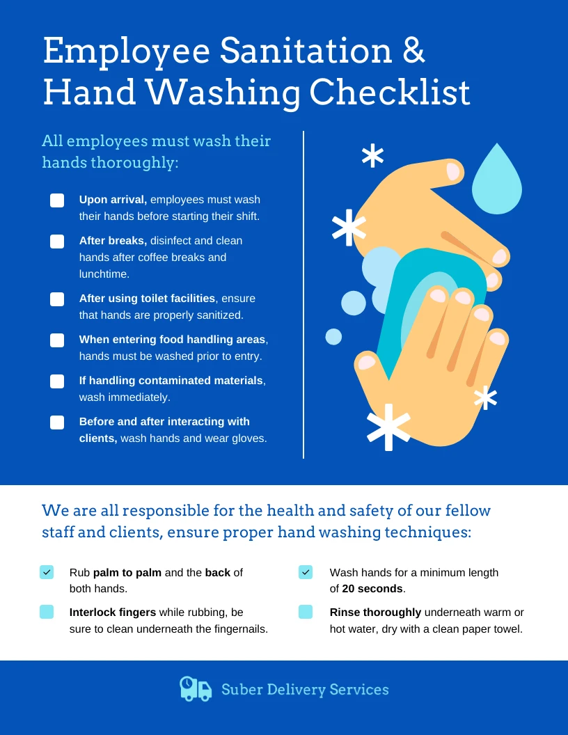 Employee Hand Washing Sanitation Checklist Venngage