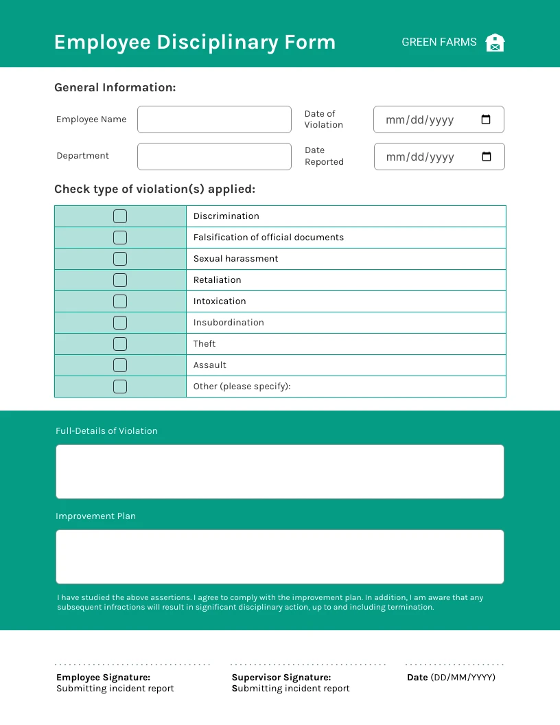 Employee Disciplinary Forms - Venngage