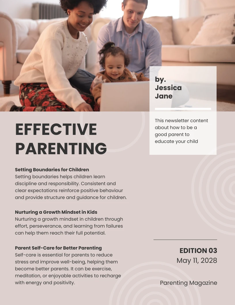 Grey Dark Brown Effective Parenting Newsletter Template - Venngage