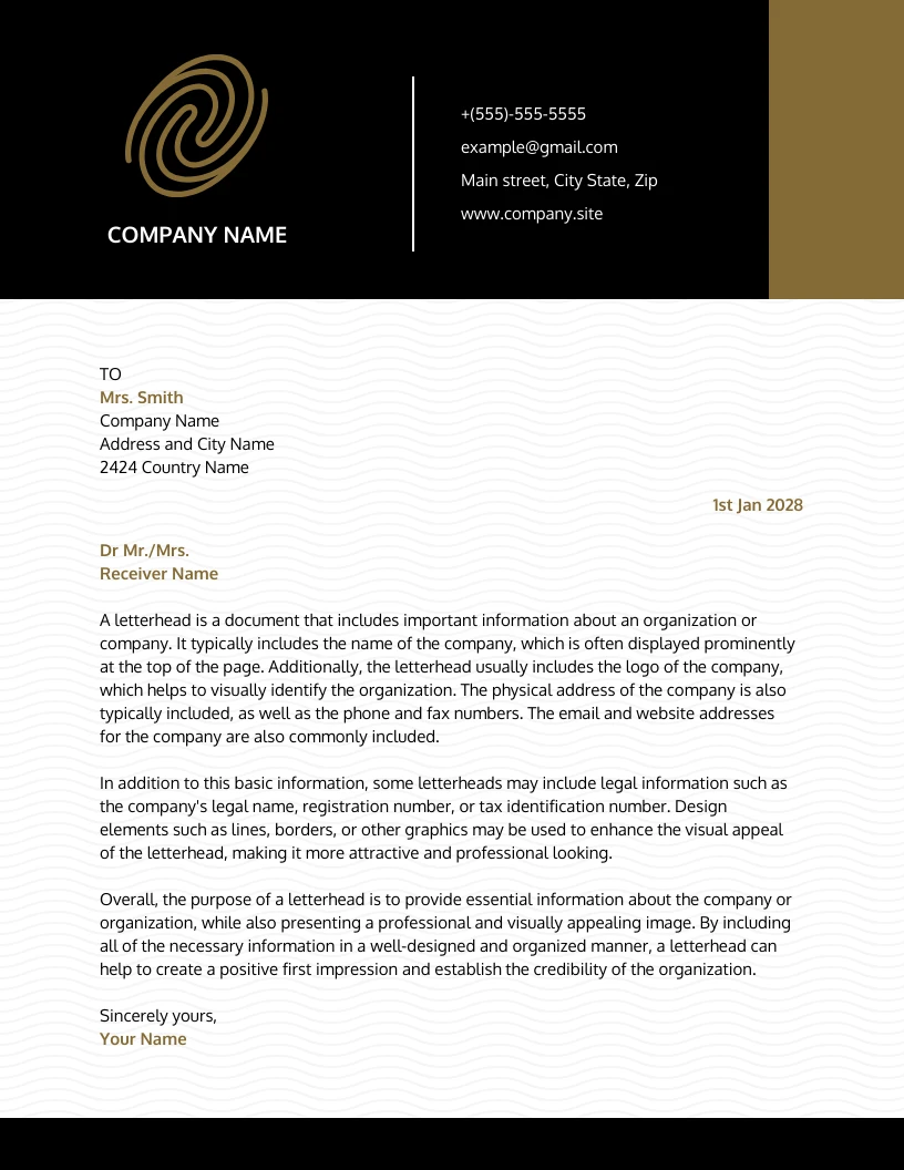 White Brown Black Modern Company Letterhead Template - Venngage