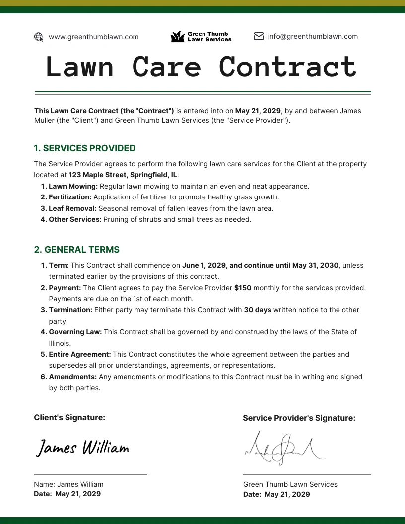 Lawn Care Contract Template Venngage 8740