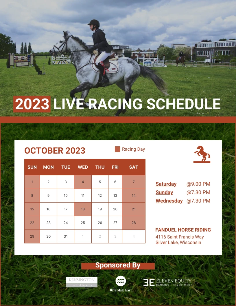 Green Horse Live Racing Schedule Poster Venngage