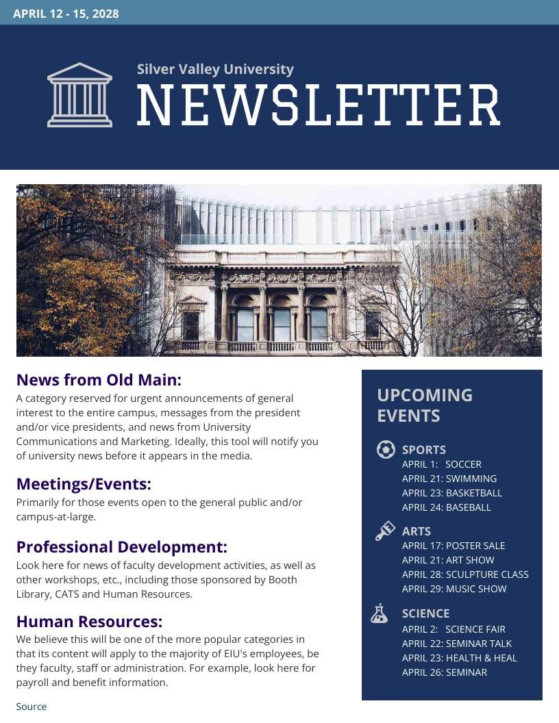 Sample University Newsletter Example Template - Venngage