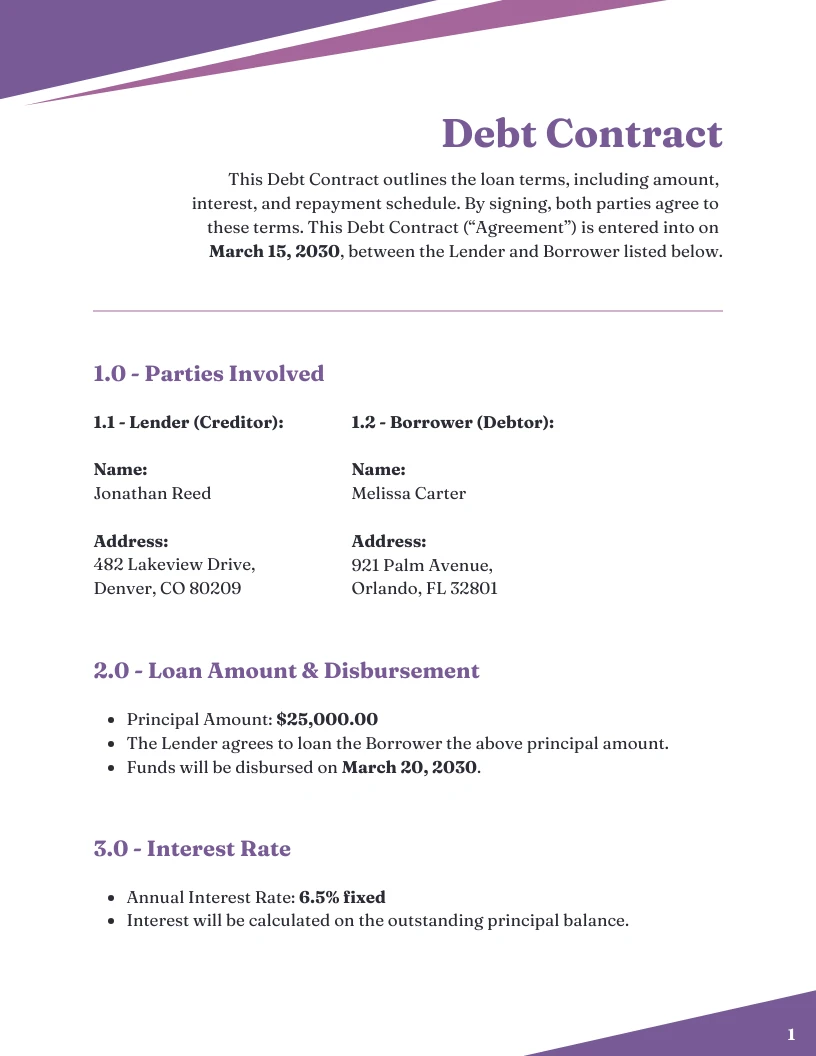 Debt Contract Template - Venngage