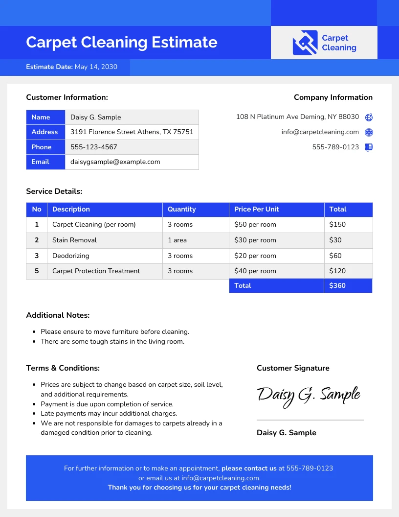 Carpet Cleaning Estimate Template - Venngage