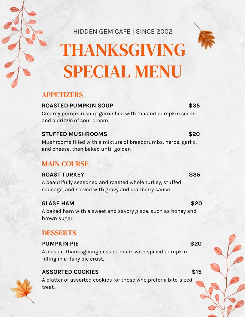 Light Grey Modern Texture Thanksgiving Special Menu - Venngage