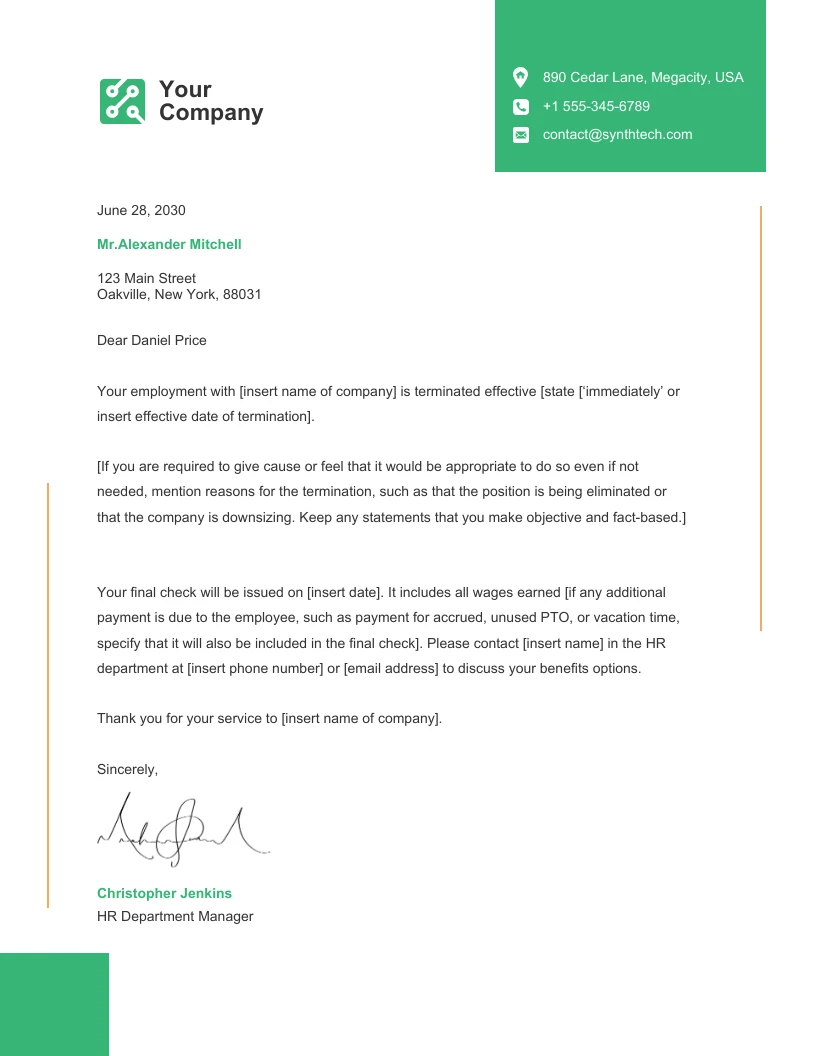 Green Design Termination Termination Letter - Venngage