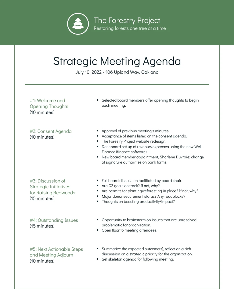Nonprofit Environmental Board Meeting Agenda Venngage