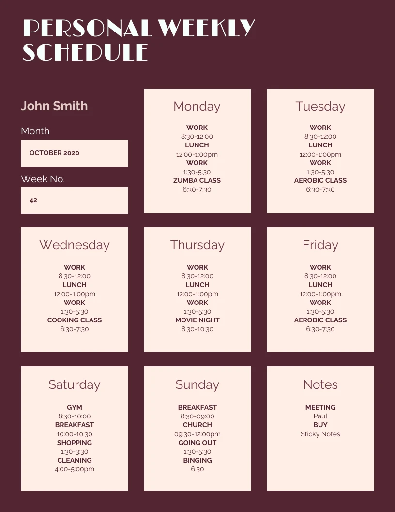 Autumn Personal Weekly Schedule Venngage