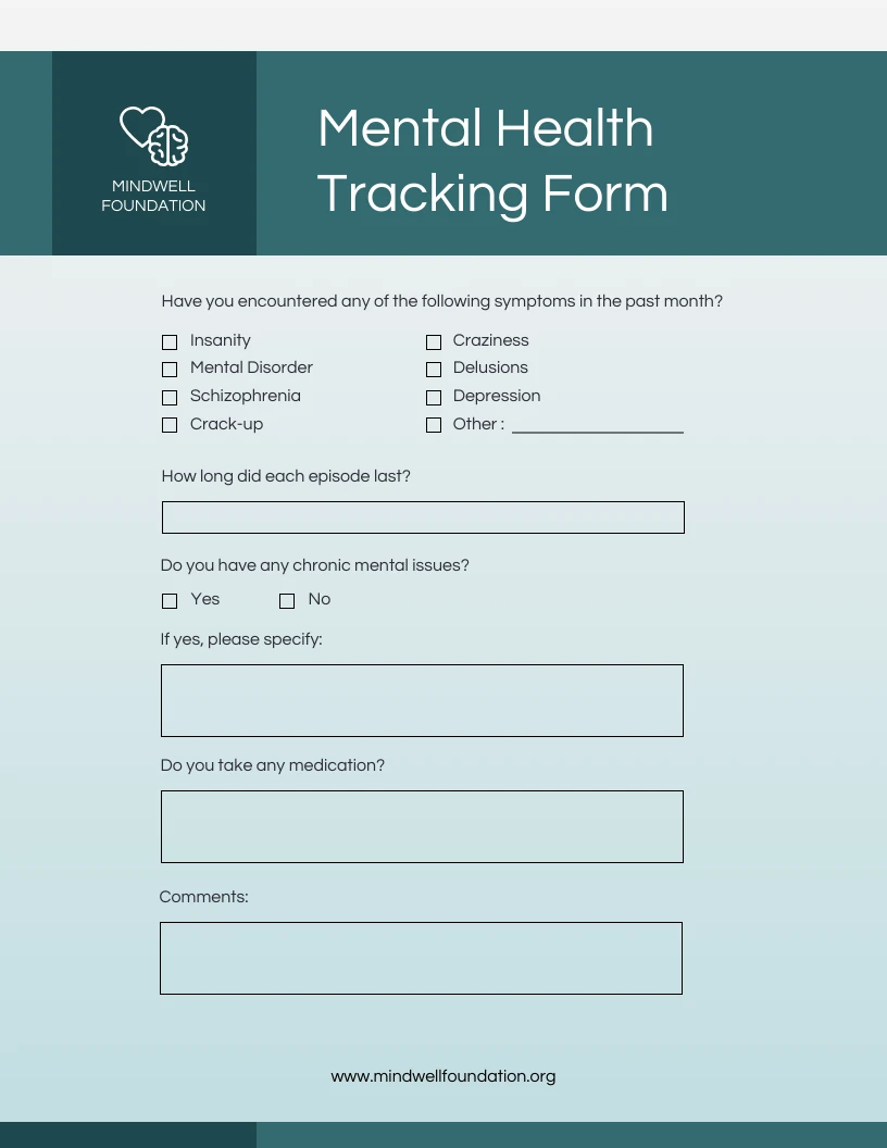 Mystic Mental Health Tracking Form Template - Venngage