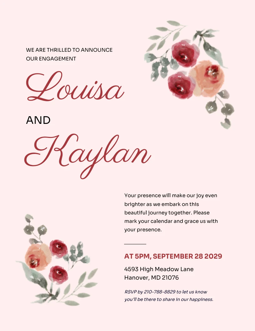Red And Pink Floral Engagement Party Invitation - Venngage