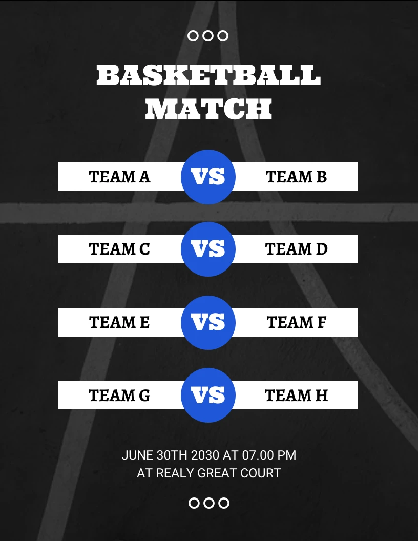 Black Simple Texture Basketbaall Match Schedule Template Venngage