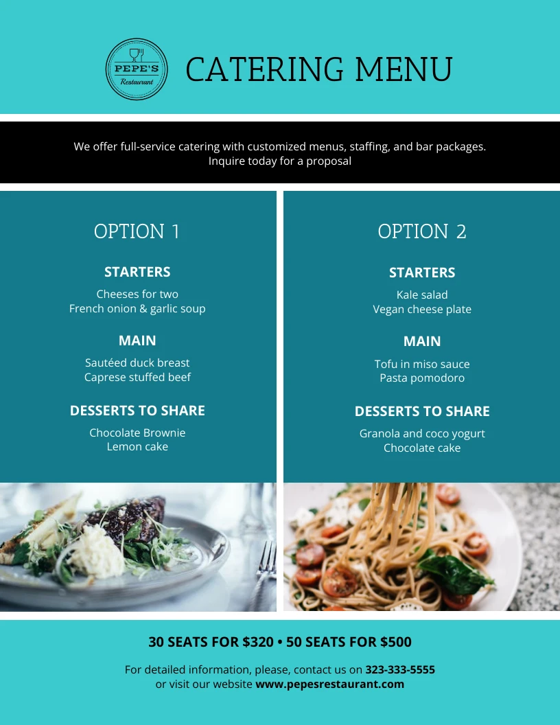 Menu do Turquoise Catering Venngage