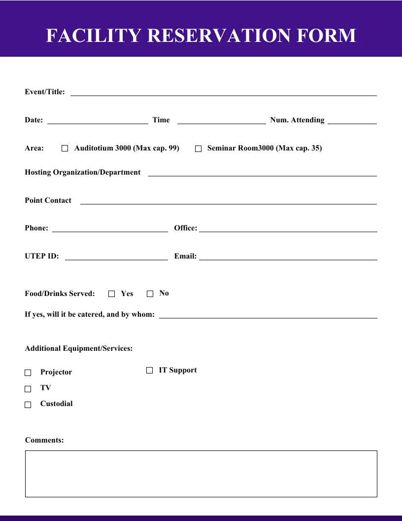 Facility Reservation Form Template - Venngage