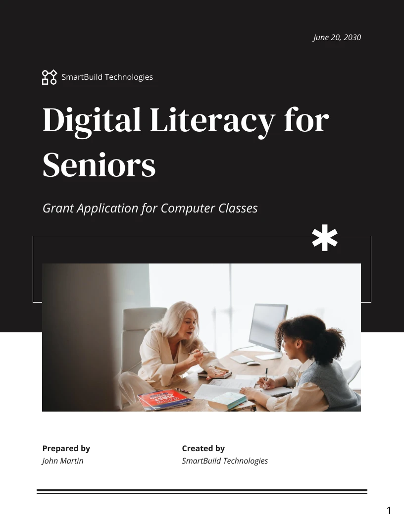 Black Simple Digital Literacy Grant Proposal Template Venngage