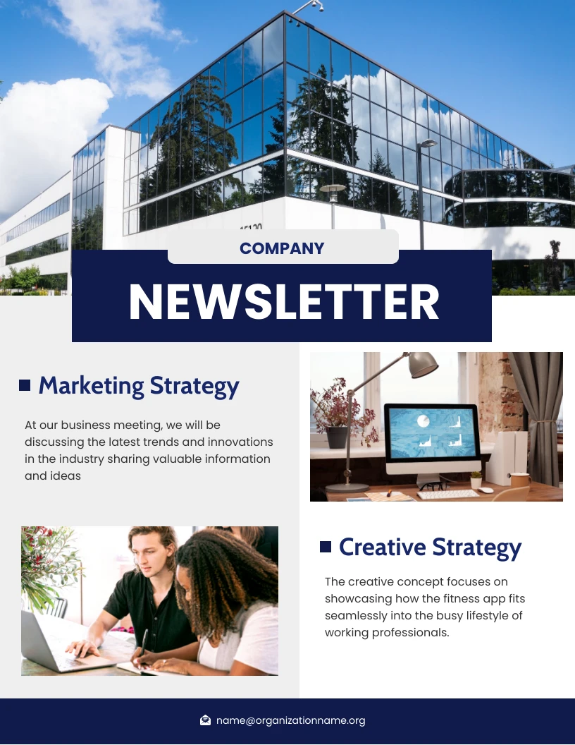 Blue Company Marketing Strategy Newsletters Template - Venngage