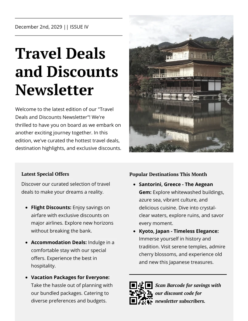 Travel Deals Discounts Newsletter Template - Venngage