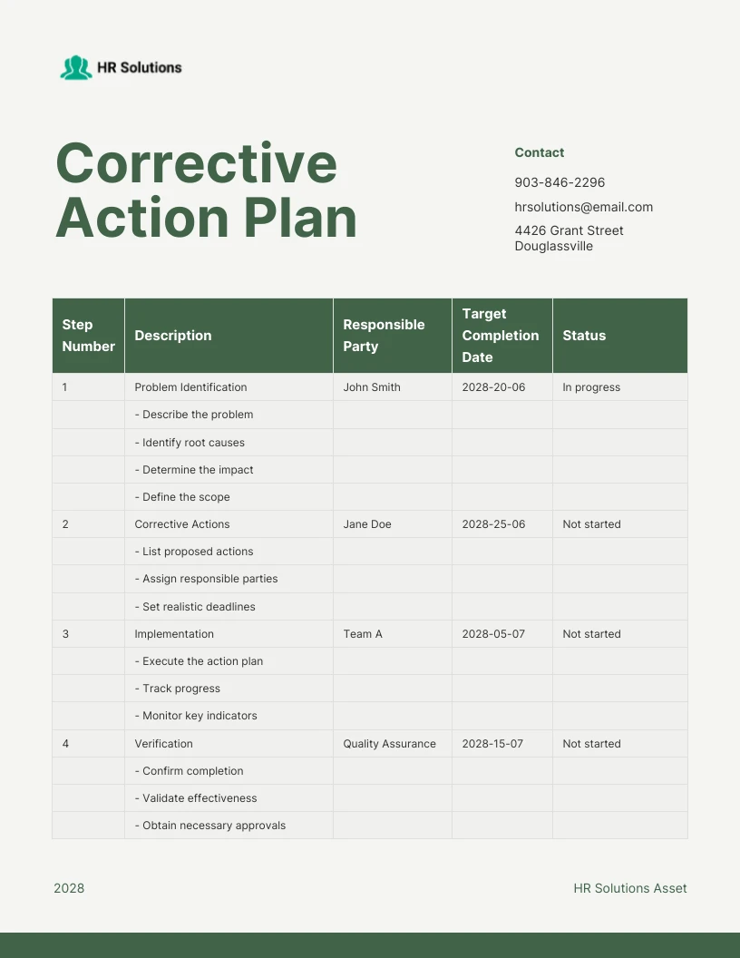 Green Corrective Action Plan Template - Venngage