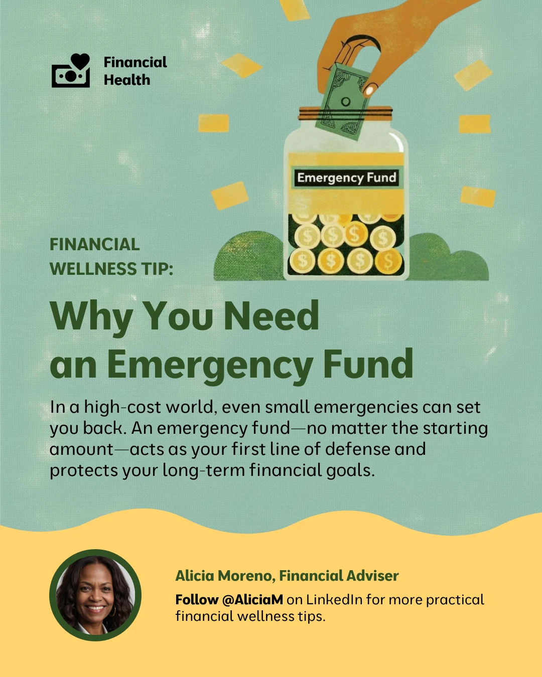 Financial Wellness Advice LinkedIn Post - Venngage