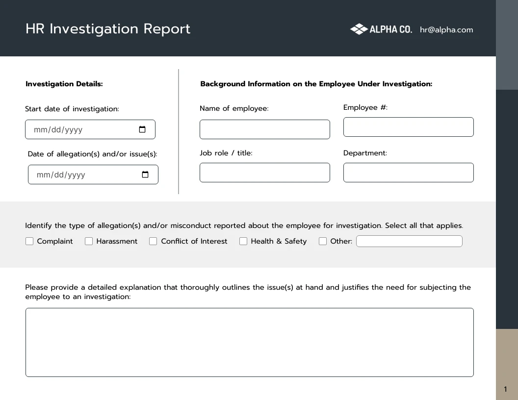 hr investigation report template - venngage