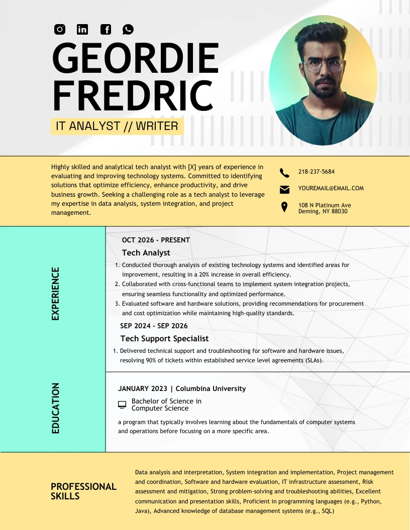 Colorful Simple IT Analyst Resume Template - Venngage