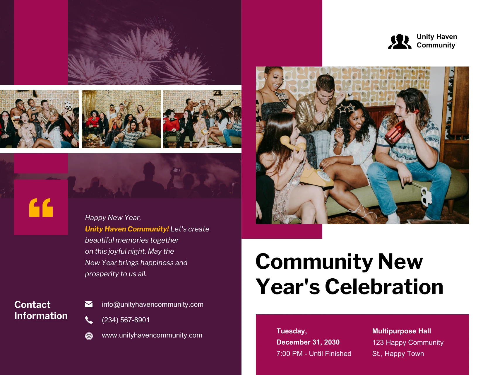 Community New Year's Celebration Half-Fold Brochure - Venngage
