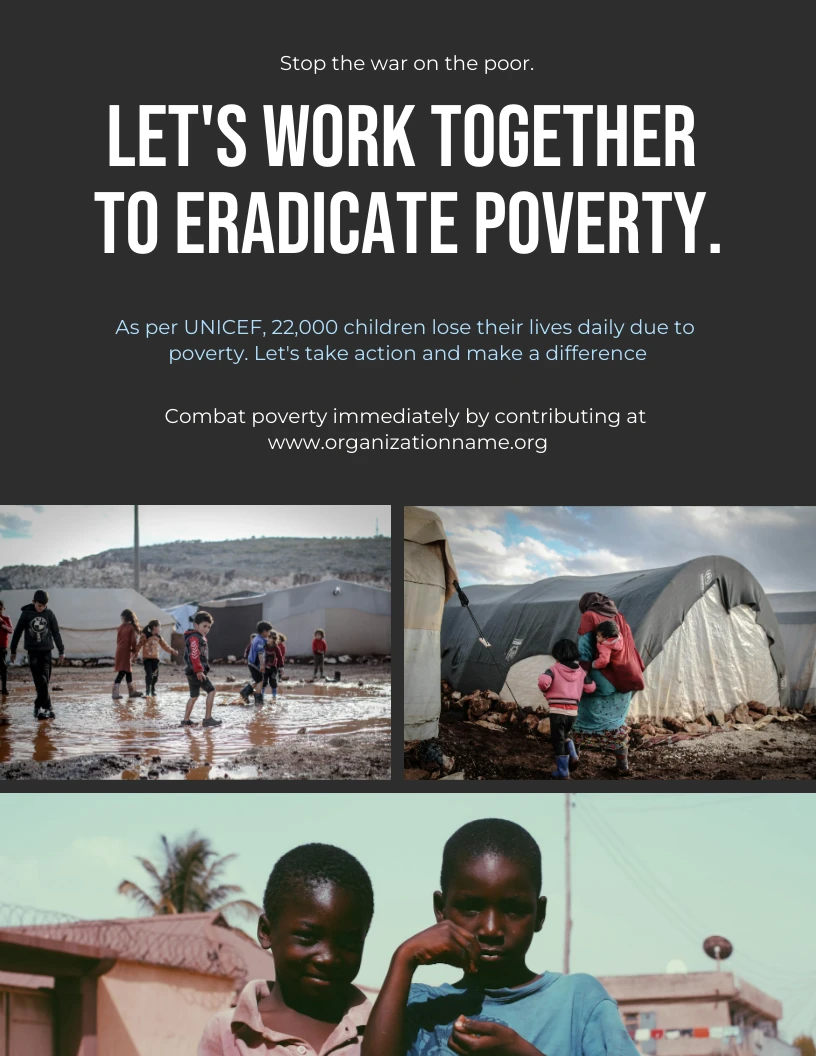 Dark Grey Minimalist Photo Collages Poverty Poster - Venngage