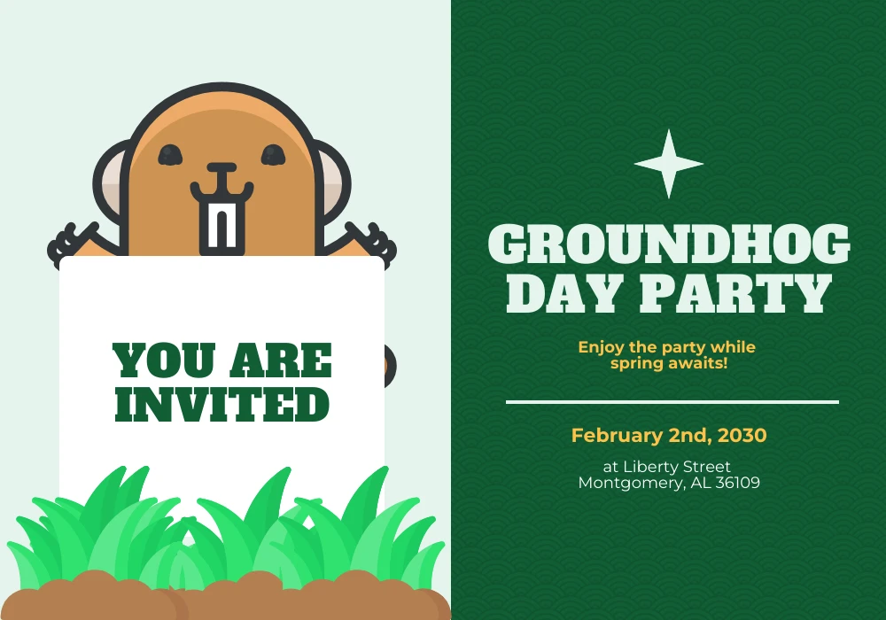 Dark Green Simple Groundhog Day Celebration Card - Venngage