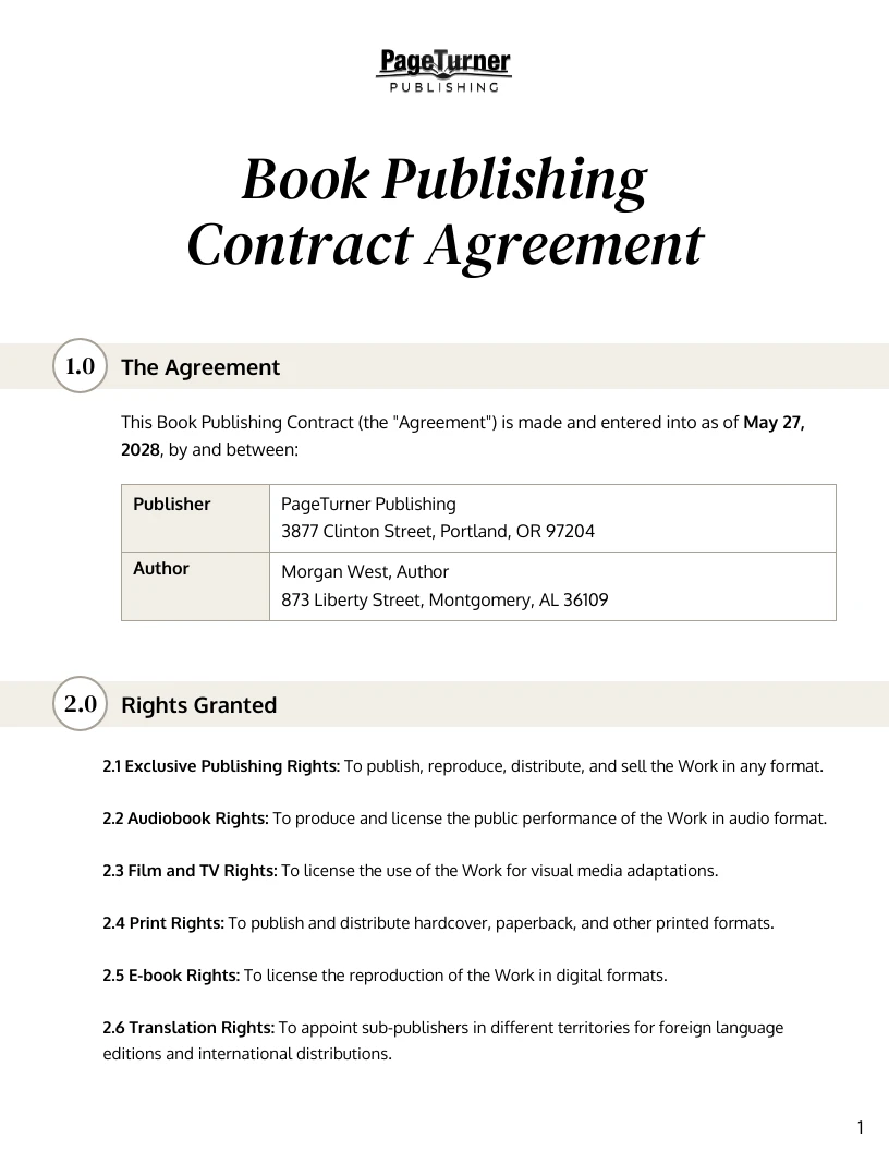 Publishing Contract Template - Venngage
