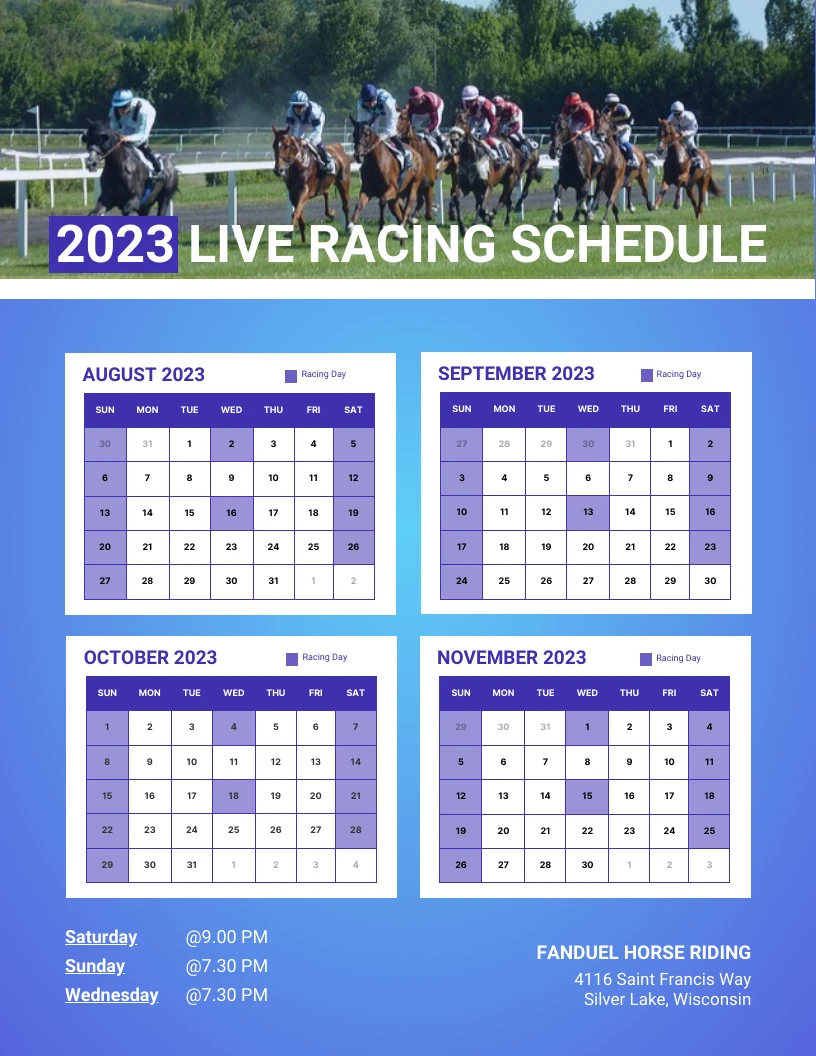 Blue Horse Live Racing Schedule Poster Venngage