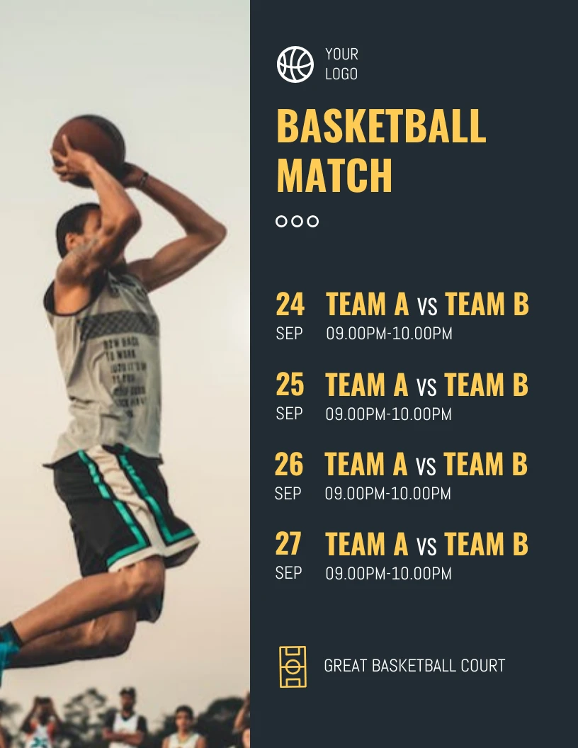 Black Simple Basketball Match Schedule Template Venngage