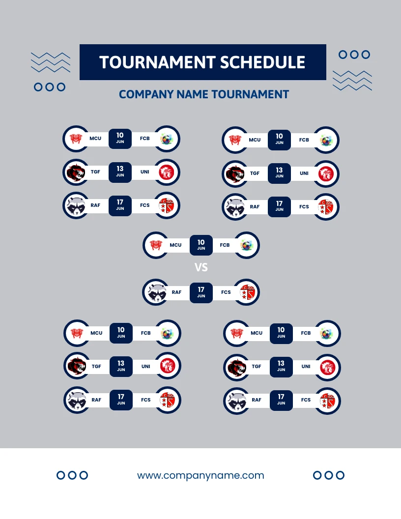 Modèle de calendrier de tournoi de football minimaliste gris clair