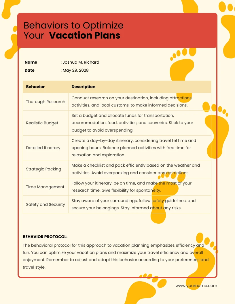 Crème et noir Simple Footprints Plans de comportement de vacances ...