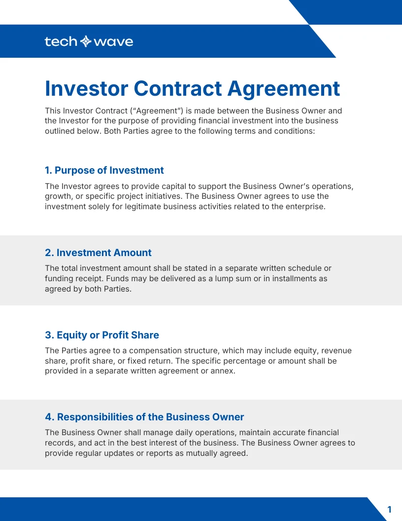 Investor Contract Template - Venngage