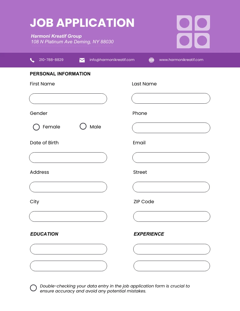 Purple And White Simple Job Application Form Venngage 4507