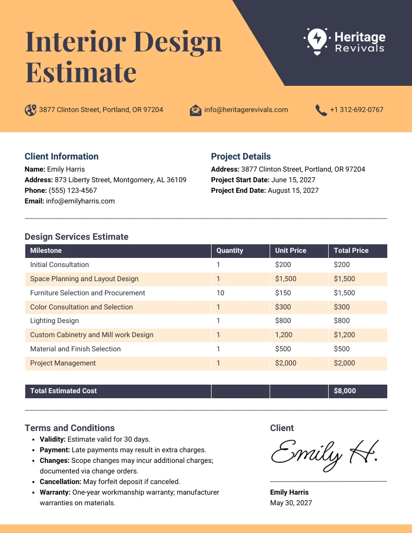 Interior Design Estimate Template - Venngage