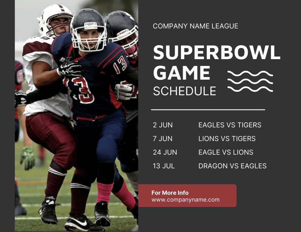 White Simple Superbowl Schedule Template - Venngage