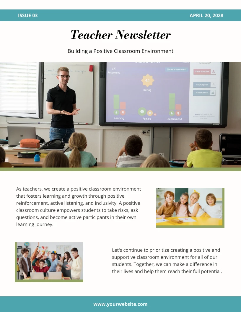 Teacher Building Positive Classroom Newsletter Template - Venngage