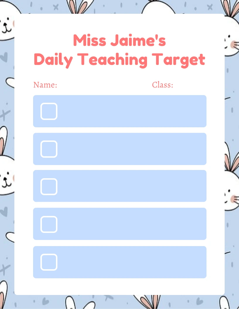 Baby Blue Cute Illustration Daily Teaching Target Schedule Template