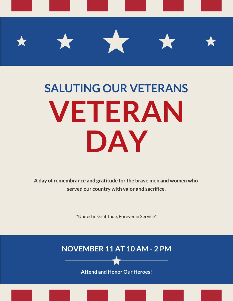 Veteran Day Poster Beige Blue Illustrative - Venngage