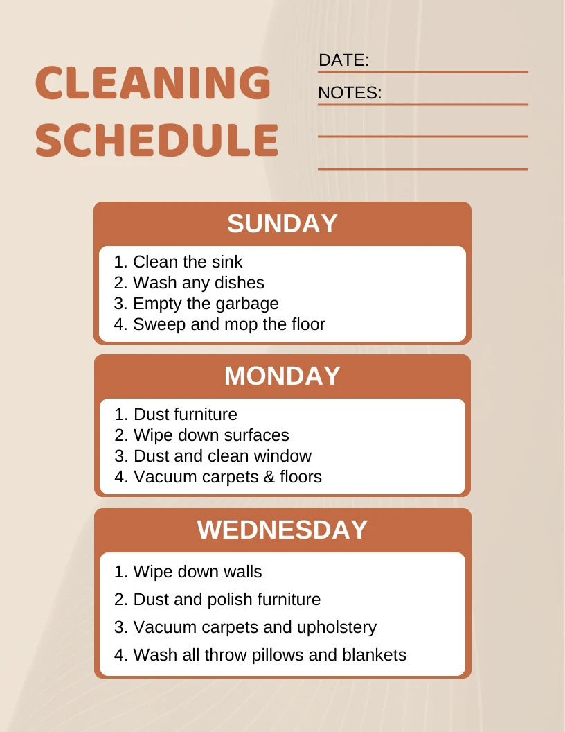 Light Brown Simple Cleaning Schedule Template Venngage