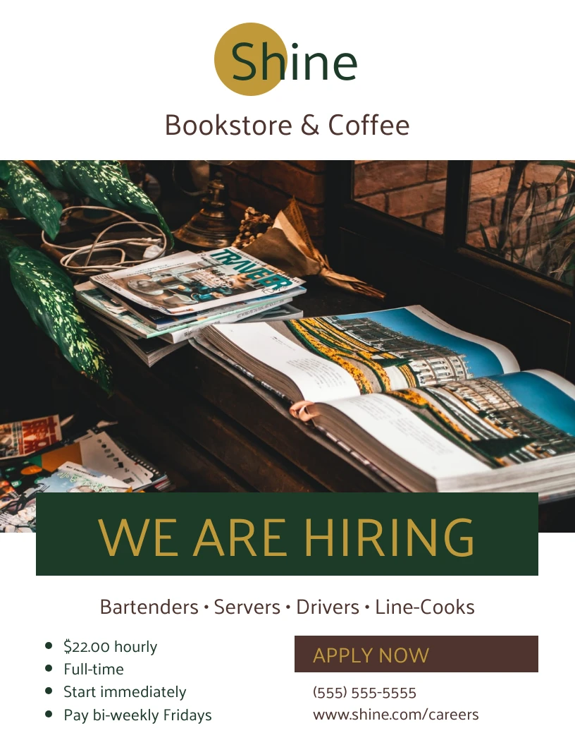 Coffee and Bookstore Business Hiring Flyer Template Venngage