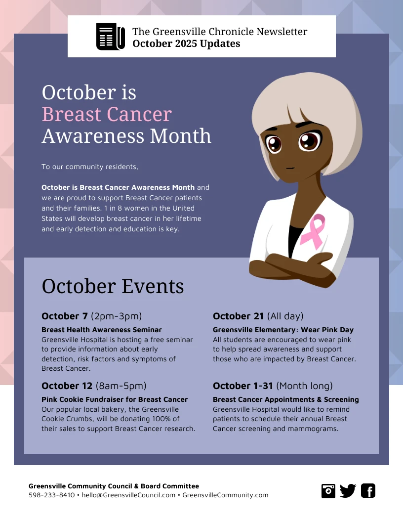 Breast Cancer Awareness Month Newsletter Venngage 