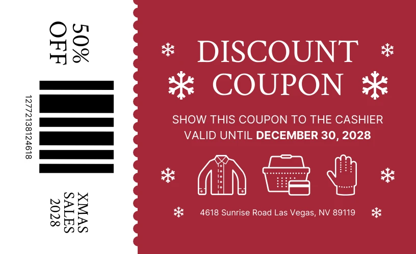 White And Maroon Modern Classic Illustration Christmas Coupons - Venngage